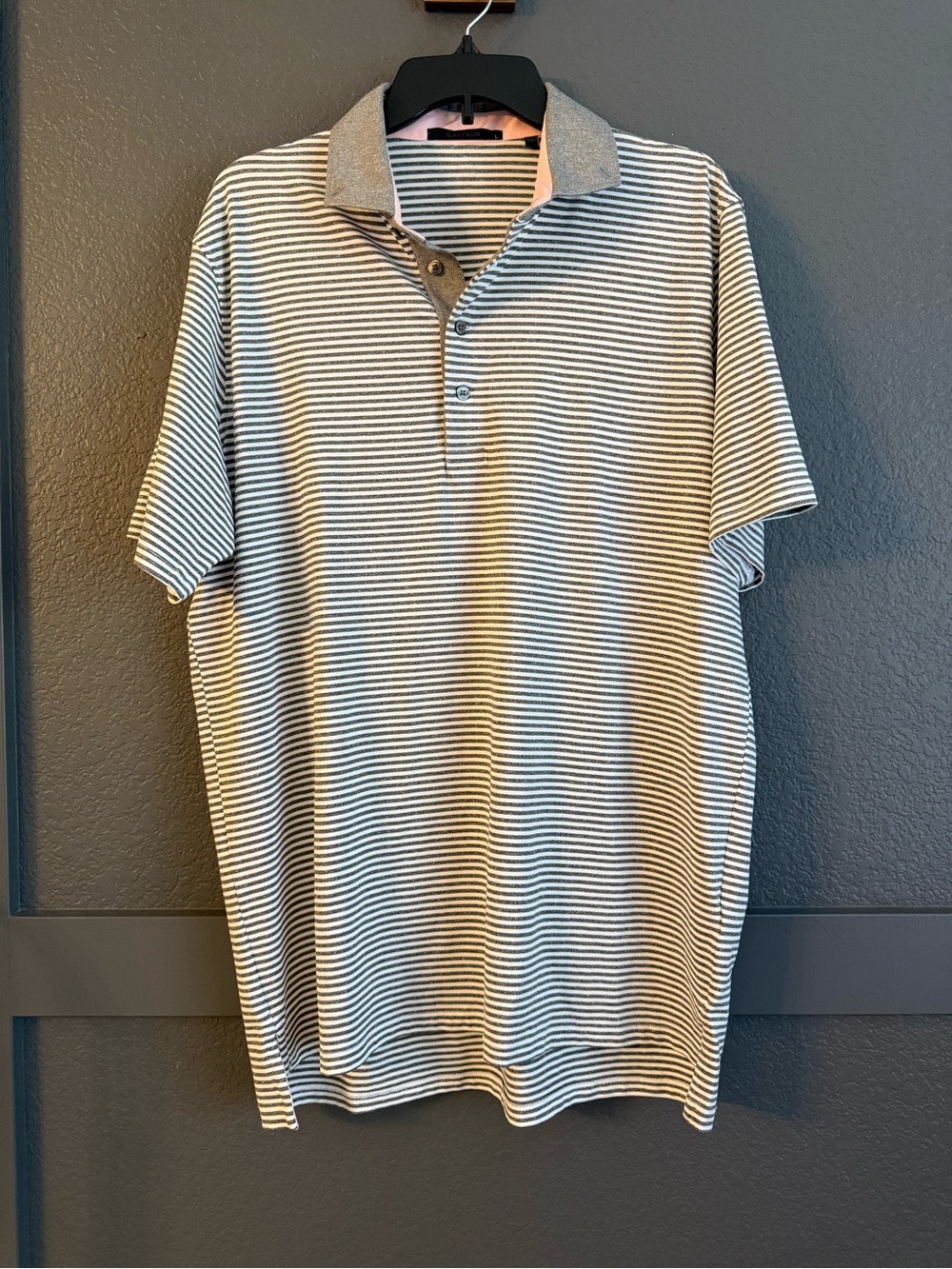 GREYSON • Saranac Striped Polo shirt in Gray & White Size Large Like New golf